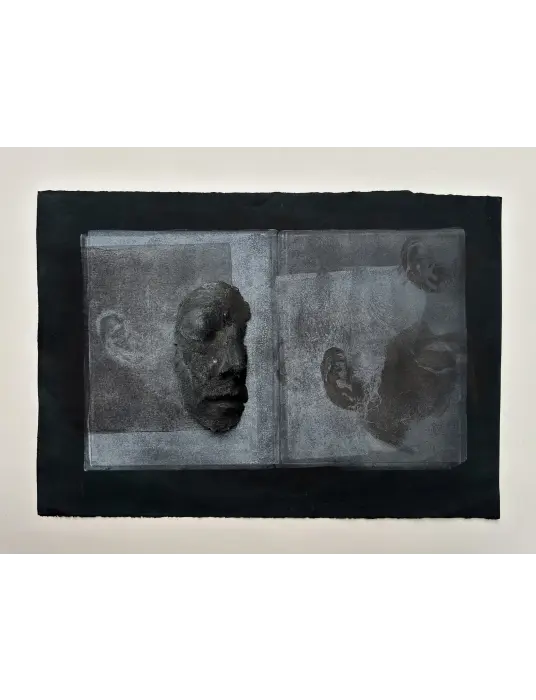 44- _Self Head Impressions_ No.44,  2025,Paper casting and Body print on  paper, 35X50X2_5 cm