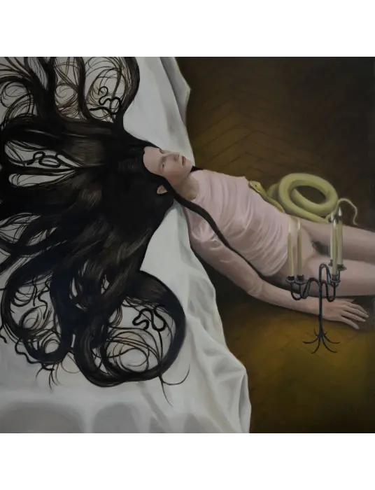 Meduza_człowiecza_z_tkanki_włosowej_utkana_100x100_2024MOLSKI gallery sprzedaż obrazów Paulina Gutkowska sztuka współczesna