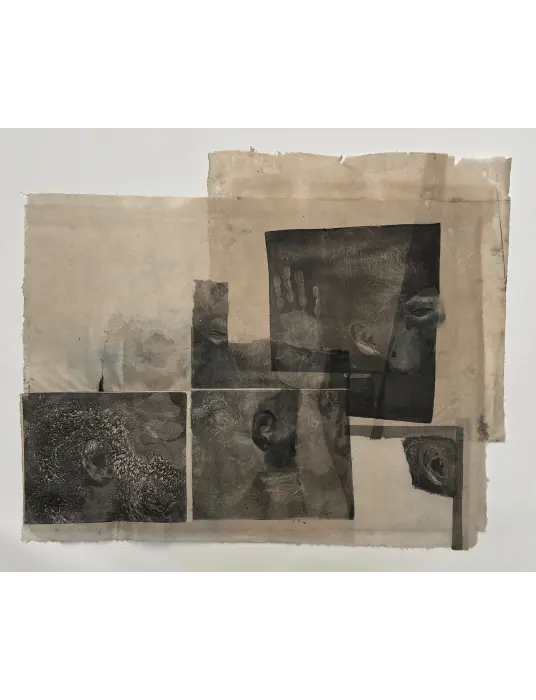 3- _Self Head Impressions_ No.03 2025,Body print and collage on Handmade paper, 62X76 cm